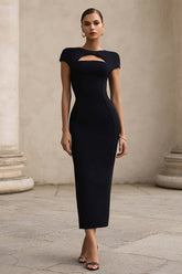 Etui Schwarzes Midi Partykleid mit Ausschnitt
